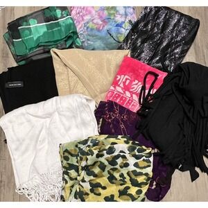10 Women's Fashion Scarves Various Shapes & Sizes Some New Very Good‎ Condition!
